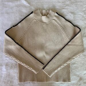 Elan Cream Turtleneck Sweater with Black Trim